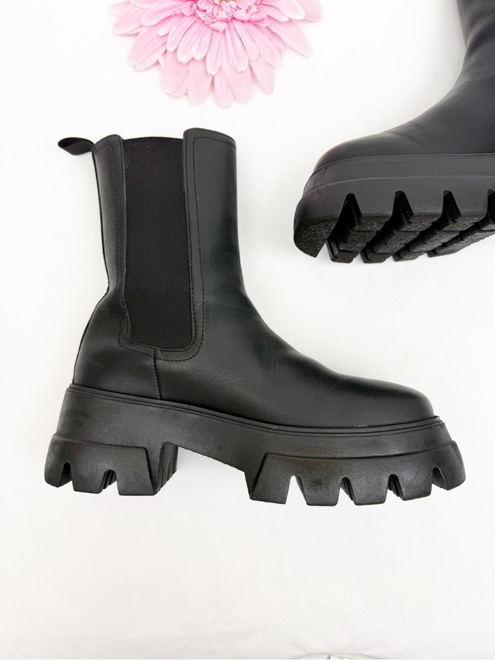 Thursday Boot Company Reign Leather Chelsea Ankle Mid Calf Boots Chunky Black - Picture 6 of 14